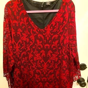 New Directions red lacey top with black backing